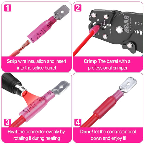 100 PCS 22-16 AWG Waterproof Heat Shrink Quick Disconnect Connectors, Crimp Electrical Wire Male Spade Connectors