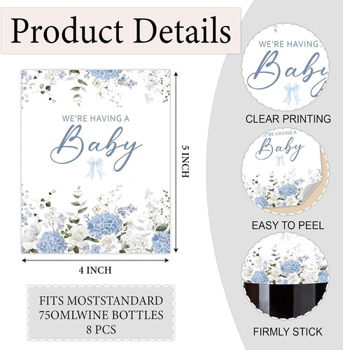 generic Decorations-8 Baby Shower Wine Bottle Labels, We Are Having A Baby Theme Wine Stickers for Boy Girl, Pregnancy