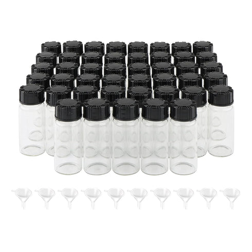 45Pcs Glass Lab Sample Vials, 10ml Transparent Liquid Sampling Bottles with 10 Funnels