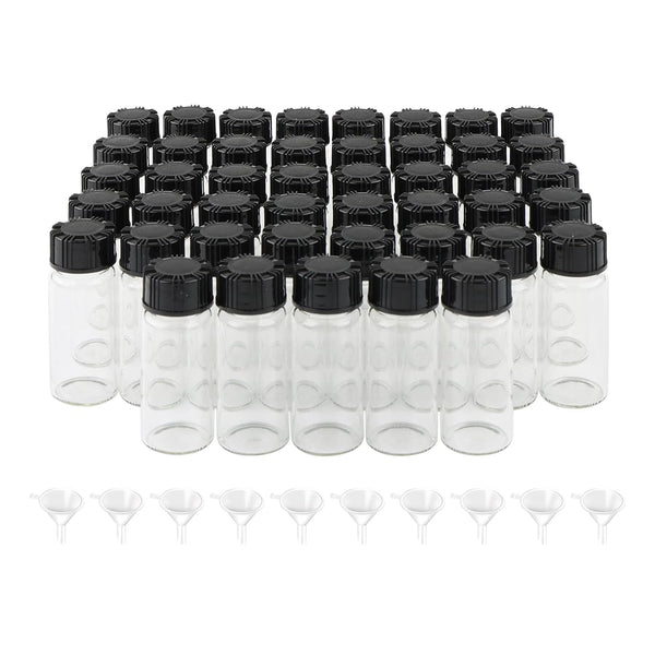 45Pcs Glass Lab Sample Vials, 10ml Transparent Liquid Sampling Bottles with 10 Funnels