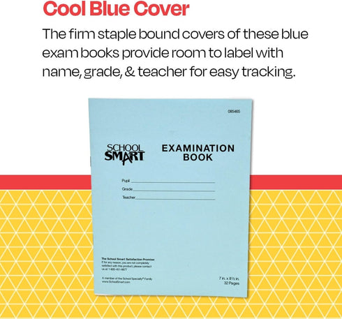 School Smart Examination Blue Book - 32 Pages, 7 x 8-1/2 Inches - Pack of 50