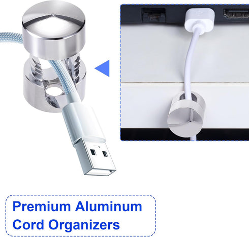 SmallCat 5 Sets Charger Holders for Cords, Silver Adjustable Cable Anchor Holders, Adhesive Metal Cord Clips, Cable