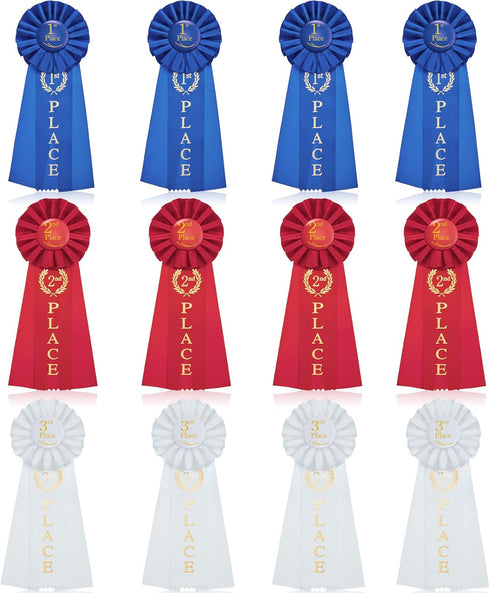 MTLEE Award Ribbons Set, 1st Place Rosette Ribbon for Classroom Prizes, 6 Pieces in Blue, Red, White