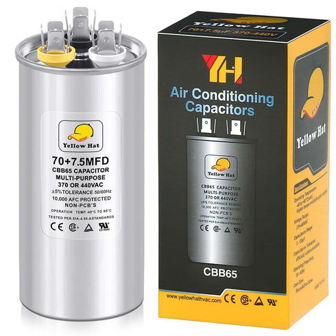 Multi-Purpose Round Capacitor for Air Conditioner 70+7.5 uf MFD 370 or 440 Volt VAC, Fan Motor Start or AC Motor Run