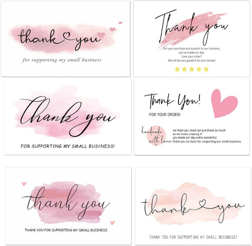 yufangri 120PCS Thank You Cards Small Business,6 Styles Pink Thank You For Supporting
