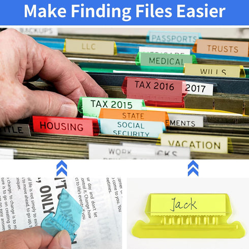 Hanging File Folder Tabs, 120 Pcs with 200 Pcs Inserts, Clear Plastic Tabs for Hanging Folders, Multicolor File Tabs