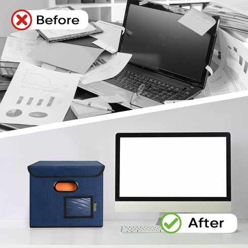 BALEINE File Organizer Box with Lid, Collapsible Hanging File Folder Organizer for Office Document Storage (1 Pack,