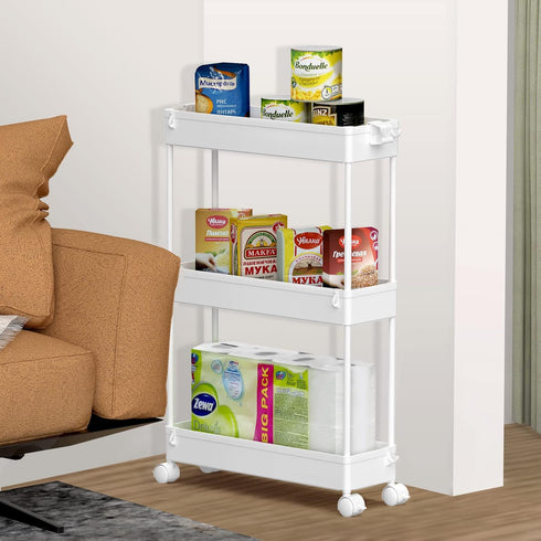 SPACELEAD Slim Storage Cart - 3 Tier Bathroom Rolling Utility Cart, Mobile Shelving Unit Organizer for Narrow Spaces,