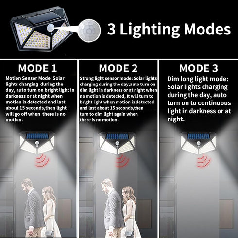2 Pack Solar Lights Outdoor, 100 LED Motion Sensor Lights with 3 Modes, Wireless IP65 Waterproof Security Lights for