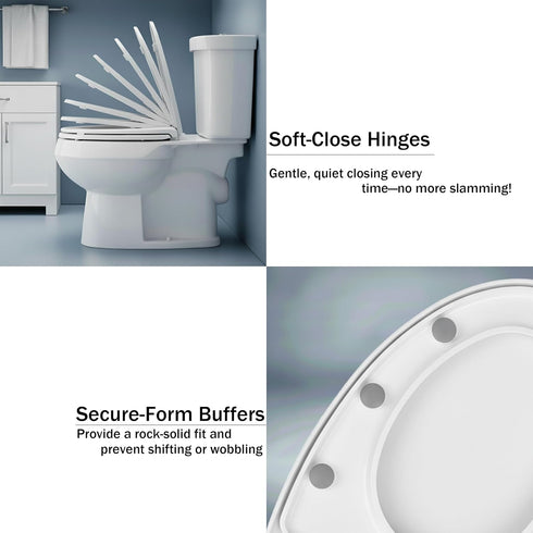 MinSha MinS709, 18.5" 18.1"19.3") Elongated V-Shape Toilet Seat Matte Finish, Fits (Approx. Toilets, Quiet-Close Lid