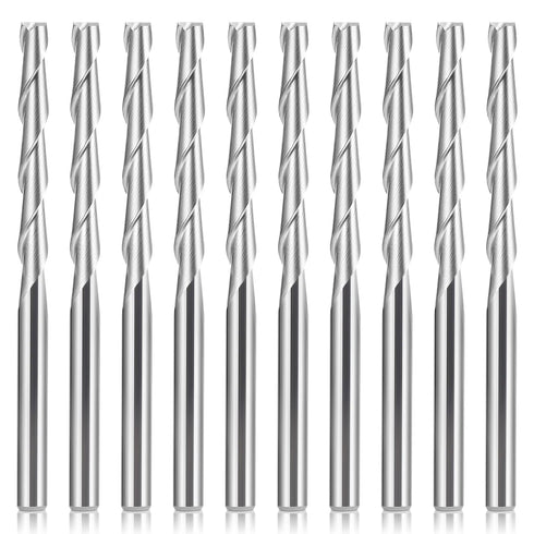 HQMaster CNC Router Bits 1/8" Shank CNC Bit End Mill Flat Nose Carbide Endmill, Two Flute Spiral Upcut Milling Cutter