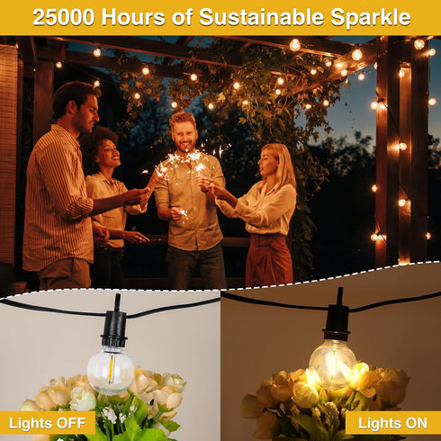 Lights,100FT 32 Bulbs, 2700K Dimmable ZJOJO LED Outdoor String Outdoor Lights for Patio with Shatterproof Waterproof
