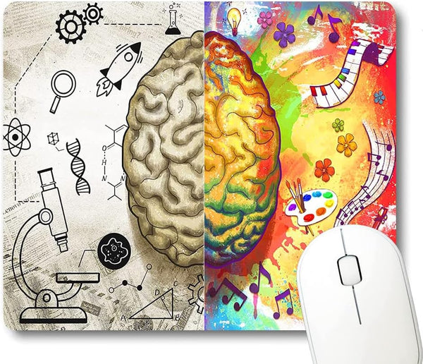 Left and Right Brain Print Art, Modern Science Motivational Psychology Painting Mouse Pad for Office Decoration