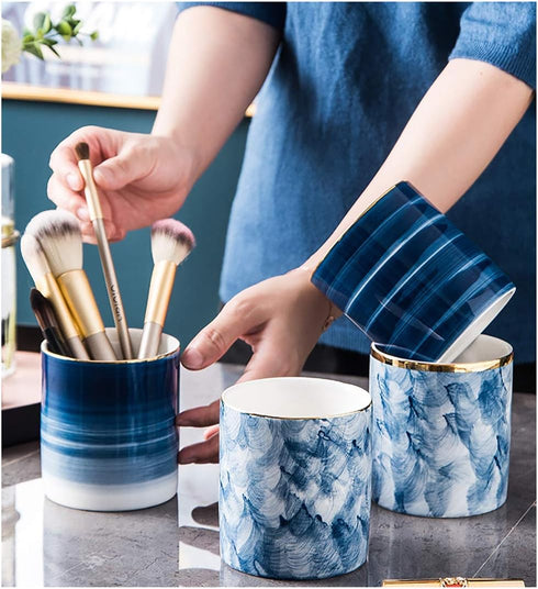 Ceramic Pen Holder Stand Cup for Home Office Desk, Pencil Organizer, Makeup Brush Holders (B)