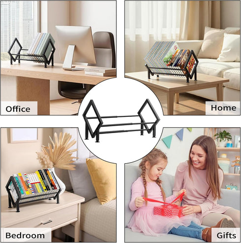 Expandable Desktop Bookshelf Organizer, Metal Office Tabletop Book Storage Rack, Large Tilting Bookcase