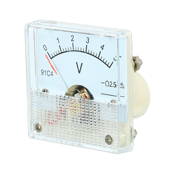 YOKIVE Analog Panel Voltmeter, 91C4 DC 0-5V Gauge for Circuit Testing Measurement Equipment (Clear, White, Rectangle)