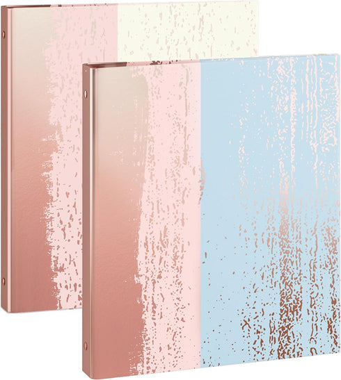 Y YOMA Rose Gold 3 Ring Binders for Letter Size, 1 inch 3-Ring Cardboard Decorative Recipe Binder, 2 Pack