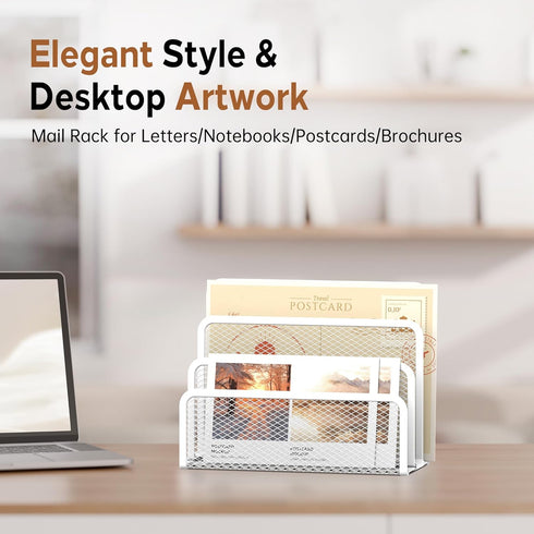 SUPEASY Mail Organizer, Desktop File Holder with 3-Slot, Mesh Metal Countertop Letter Sorter for Office