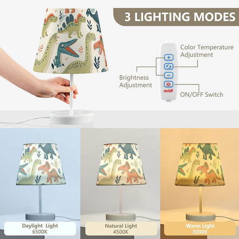 3 ALAZA Table Lamp Dinosaur Childish Animal Dino Bedside Lamp for Bedroom LED Nightstand Desk Lamp with USB Port, Way