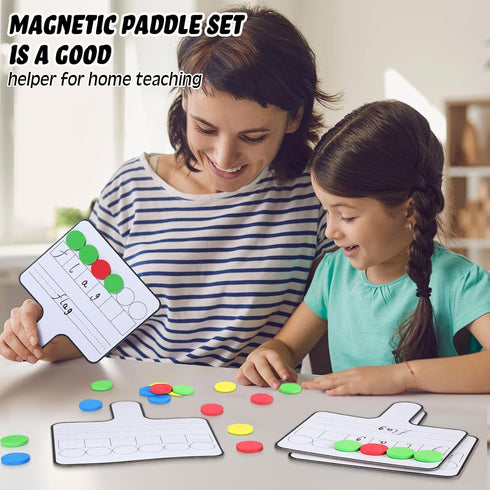 Seajan 9 Pcs Magnetic Paddle Set, Education Dry Erase Double Side Handheld Answer Board with Magnetic Counters for Kids