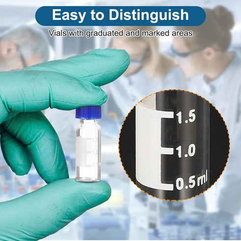 PATIKIL 2ml Autosampler Vial, 100 Pack Pre-Slit Septa HPLC/GC Vials, Lab Clear Vials with Screw Cap Writing Patch