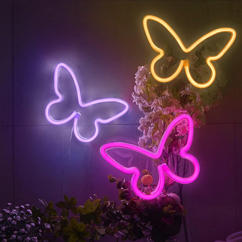 3 3-AA BRIGHTDECK Pcs Butterfly Neon Signs, Neon Light for Bedroom, USB or Battery Powered LED Wall Dcor for Valentines