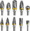 BIGOU Carbide Rotary Burr Set - 10PCS Double Cut Carving Burr Bits, Tungsten Carbide 1/8" Shank for DIY Metal Polishing