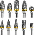 BIGOU Carbide Rotary Burr Set - 10PCS Double Cut Carving Burr Bits, Tungsten Carbide 1/8" Shank for DIY Metal Polishing