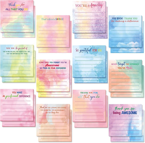 Yinder 24 Pcs Employee Appreciation Sticky Notes - Thank You Gifts Bulk Note Pads with Sayings, Teacher Gift Mini