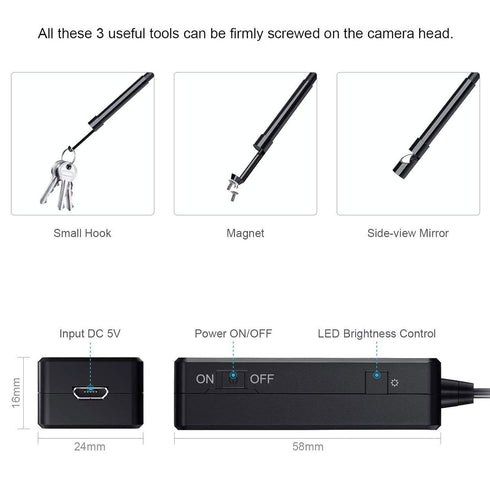 NIDAGE Wireless Endoscope Camera with Light, HD Waterproof WiFi Borescope, Flexible 5.5MM for Android and iOS