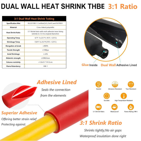 Bare Copper Cable Lugs, 10pcs 4 AWG-5/16" 90 Degree Bent Battery Lugs with 10pcs 3:1 Heat Shrink Tubing