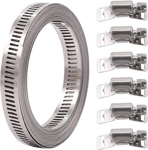 Glarks 7Pcs 10 Feet Long Worm Gear Hose Clamp with 6 Fasteners, 304 Stainless Steel Adjustable Pipe Clamps