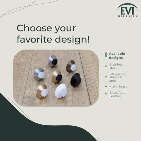EVI Herrajes Doorstop for Wall Placement, 45 x 17 mm Stainless Steel White Lacquered with Rubber Included