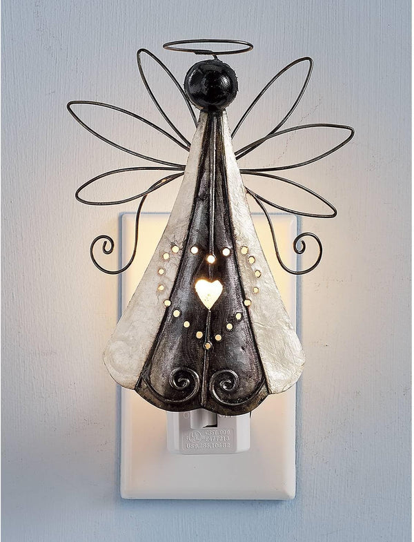 SAGEFINDS Angel Nightlight | Decorative Capiz Shell and Metal Art Design |