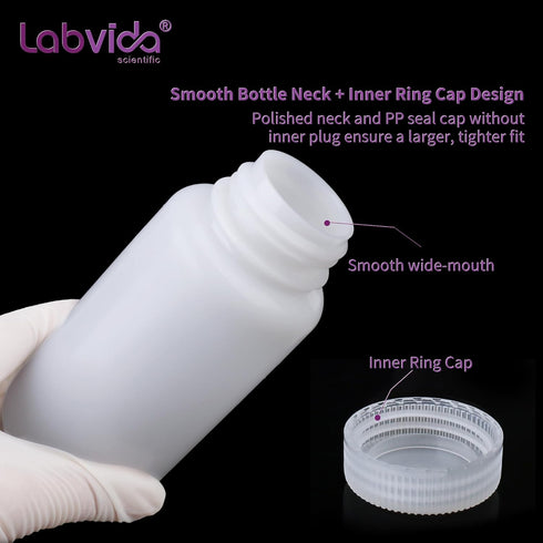 Round Plastic Reagent Bottle, HDPE Wide Mouth, 12pcs 60ml Sample Sealing Storage Container for Laboratories