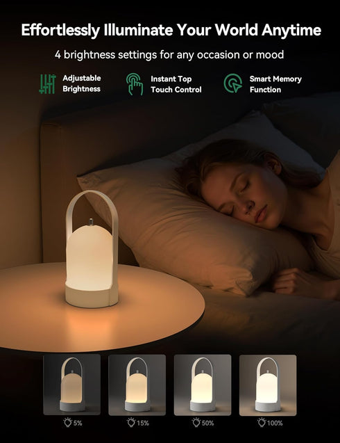 4000mAh 4-Level Dimmable Tubicen Rechargeable Table Lamp Portable Battery Operated Lamp Camping Lantern Touch Cordless