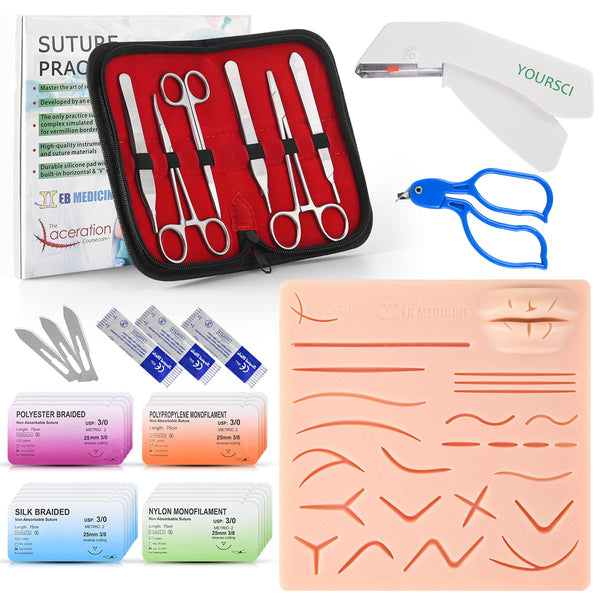Suture Practice Training Kit for Medical Students with Large Silicone Lip Pad, Instruments, and Training Videos