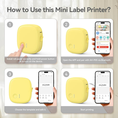 XenGro AH-P05, Mini Label Maker Machine with Tape Portable Bluetooth Mini Label Printer, Wireless Thermal Label Maker