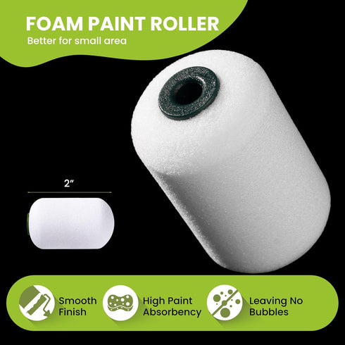 10 Pack, 2 Inch Foam Paint Roller Kit, Mini Paint Roller with Tray Liners, Sponge Brush, Smooth Rolling Frame & Easy