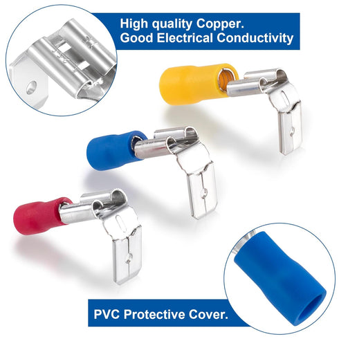 ANCIRS 30pcs Semi-Insulated Piggyback Spade Connectors, Quick Disconnect Cable Crimp Terminals