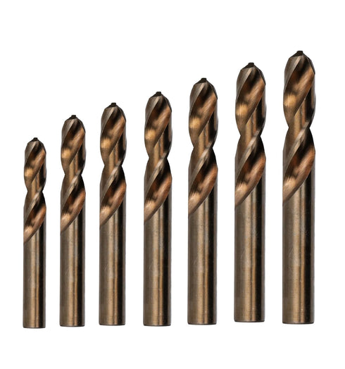 Drill America 7 Piece Screw Machine/Stub Cobalt Drill Bit Set, Plastic Pouch