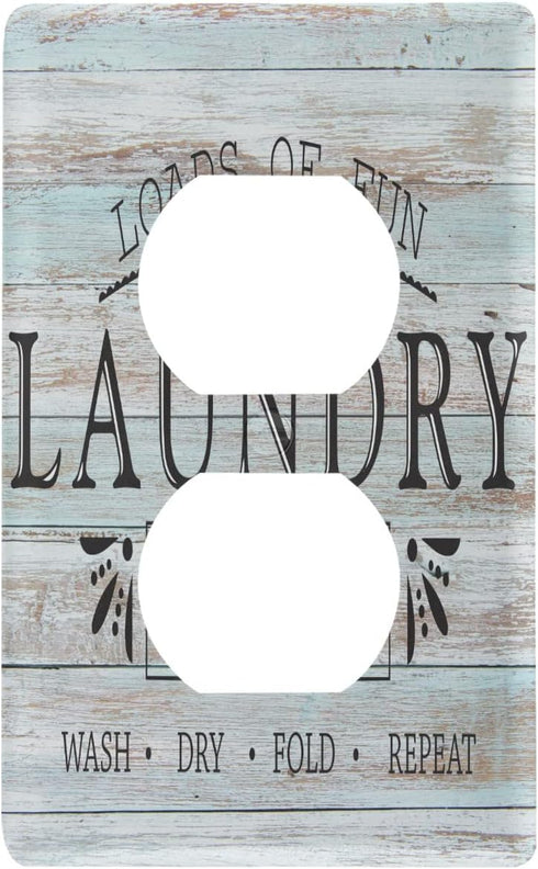 Laundry Room Wood Wall Plate, Duplex Outlet Covers Light Switch Plates for Bedroom Kitchen Home Decor, Standard Size