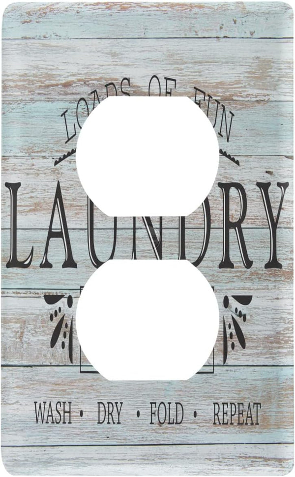 Laundry Room Wood Wall Plate, Duplex Outlet Covers Light Switch Plates for Bedroom Kitchen Home Decor, Standard Size