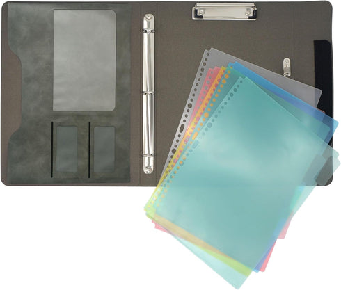 Binder Portfolio Organizer Case with Color File Folders, Gray, Standard