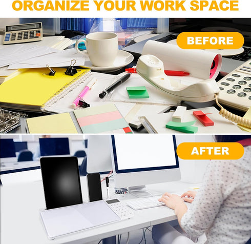 Small Glass Desktop Whiteboard Dry Erase Board with Calculator, Desktop White Board Storage Memo Notepad, Computer