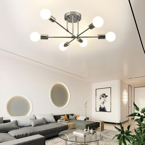 Modern Ceiling Light Fixture, Sputnik Chandelier 6 Lights, Mid Century Vintage Industrial