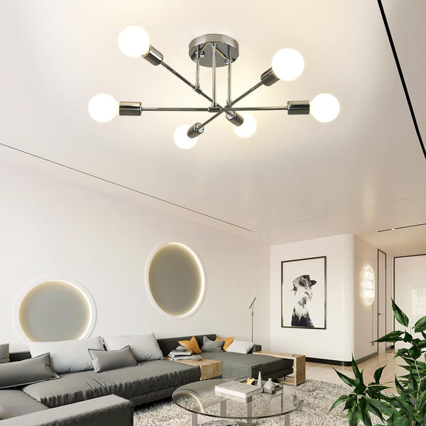 Modern Ceiling Light Fixture, Sputnik Chandelier 6 Lights, Mid Century Vintage Industrial