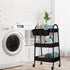 danpinera 3-Tier Rolling Cart, Metal Storage Cart with Lockable Wheels, Hanging Cups & Hooks, Black