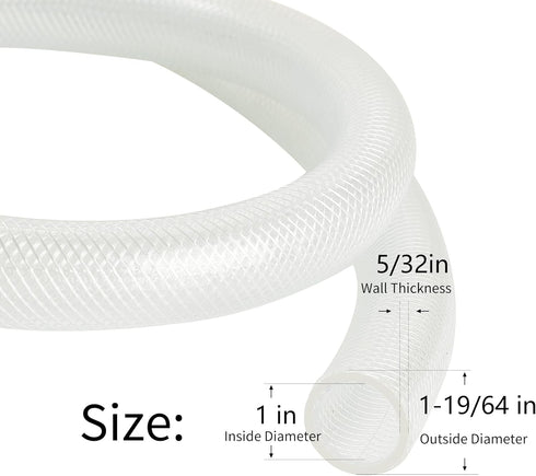 1’’ ID × 1-19/64" OD - 10 ft Clear Braided Hose, High Pressure Flexible PVC Tube for Water Air Oil Transfer, BPA Free