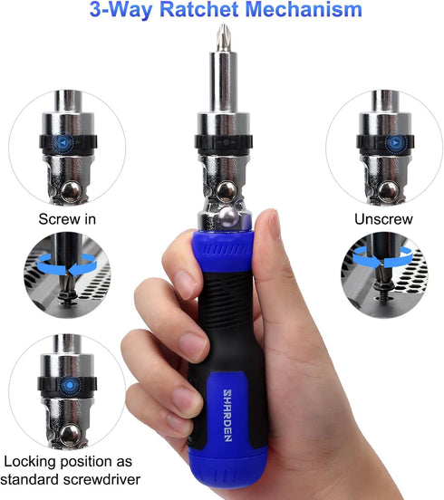 SHARDEN Ratchet Screwdriver, 13-in-1 Multi Tool Set with Phillips, Flat Head, Torx, Hex, Adjustable Angle